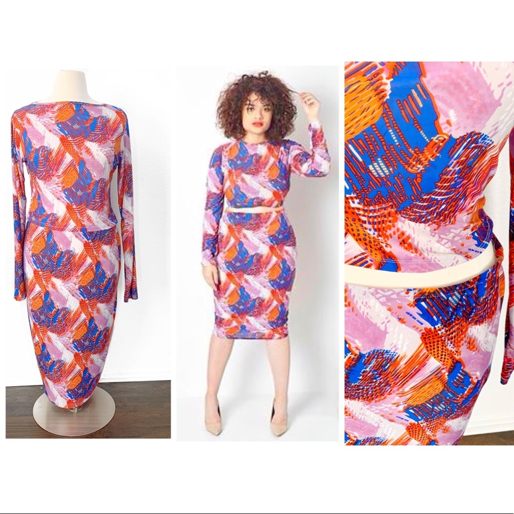 Rebdolls Absract art 2 piece midi skirt set